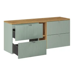 Petits-Meubles Meuble sous-vasque 140cm 4 tiroirs 2 niches Jade Vert et Bois