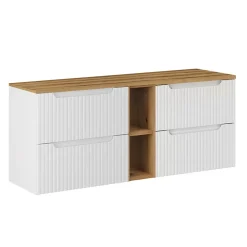 Petits-Meubles Meuble sous-vasque 140cm 4 tiroirs 2 niches Riva Blanc et Bois
