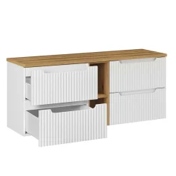Petits-Meubles Meuble sous-vasque 140cm 4 tiroirs 2 niches Riva Blanc et Bois