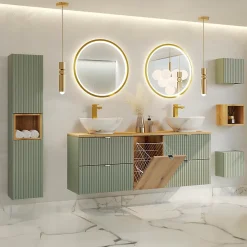 Meuble Sous-Vasque|Petits-Meubles Meuble sous-vasque 160cm panier à linge Jade Vert et Bois