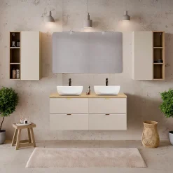 Meuble Sous-Vasque|Petits-Meubles Meuble sous-vasque 120cm plan de toilette Azel Cachemire et Bois