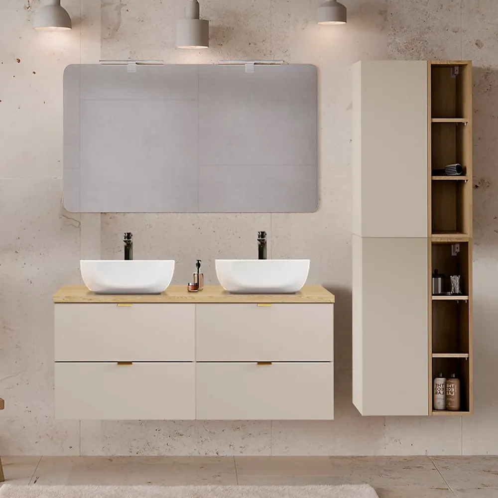 Meuble Sous-Vasque|Petits-Meubles Meuble sous-vasque 120cm plan de toilette Azel Cachemire et Bois