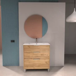 Futurbath Meuble sous-vasque effet chêne l.60 cm + plan simple vasque porcelaine, Louna
