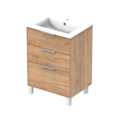 Futurbath Meuble sous-vasque effet chêne l.60 cm + plan simple vasque porcelaine, Louna