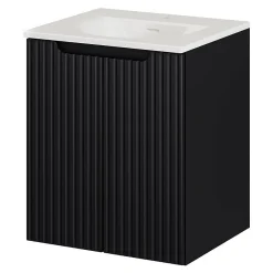 Meuble Sous Lavabo|[En.Casa] Meuble sous-vasque NEWPORT avec lavabo 50 x 57 x 39 cm noir rainuré blanc brillant en.casa
