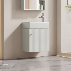 Meuble Vasque|Okwish Meuble Sous-Vasque Suspendu avec Vasque - Meuble Salle de Bain Compact, MDF, 46x26x56 cm - Blanc