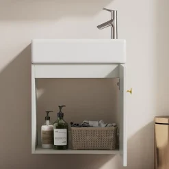 Meuble Vasque|Okwish Meuble Sous-Vasque Suspendu avec Vasque - Meuble Salle de Bain Compact, MDF, 46x26x56 cm - Blanc