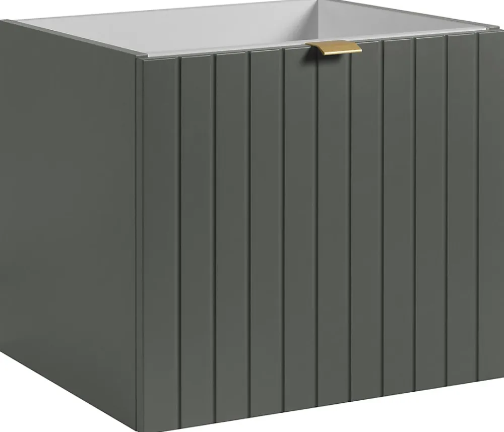 Meuble Sous Lavabo|Furnidea Meuble sous-vasque suspendu HARMO 50 cm Façade rainuré vert semi-mat