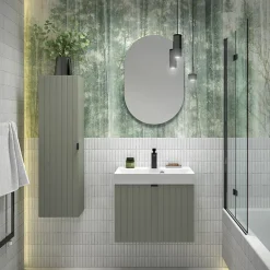 Meuble Sous Lavabo|Furnidea Meuble sous-vasque suspendu HARMO 50 cm Façade rainuré vert semi-mat