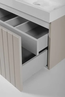 Meuble Sous Lavabo|Furnidea Meuble sous-vasque suspendu HARMO 50 cm Façade rainuré cachemire semi-mat