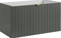 Furnidea Meuble sous-vasque suspendu HARMO 80 cm Façade rainuré vert semi-mat