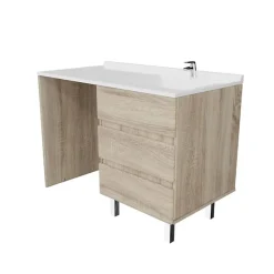 Meuble Vasque|Cuisibane Meuble spécial lave-linge KORA avec plan vasque déportée 124 cm x 65 cm- Bois- Vasque à droite