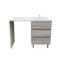 Meuble Vasque|Cuisibane Meuble spécial lave-linge KORA avec plan vasque déportée 124 cm x 65 cm- Bois- Vasque à droite