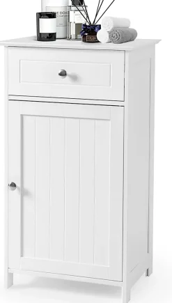 Giantex Meuble sur Pieds de Salle de Bain avec Étagères Réglables Tiroir et 1 Porte Armoire de Rangement pour Salle de Bain Blanc