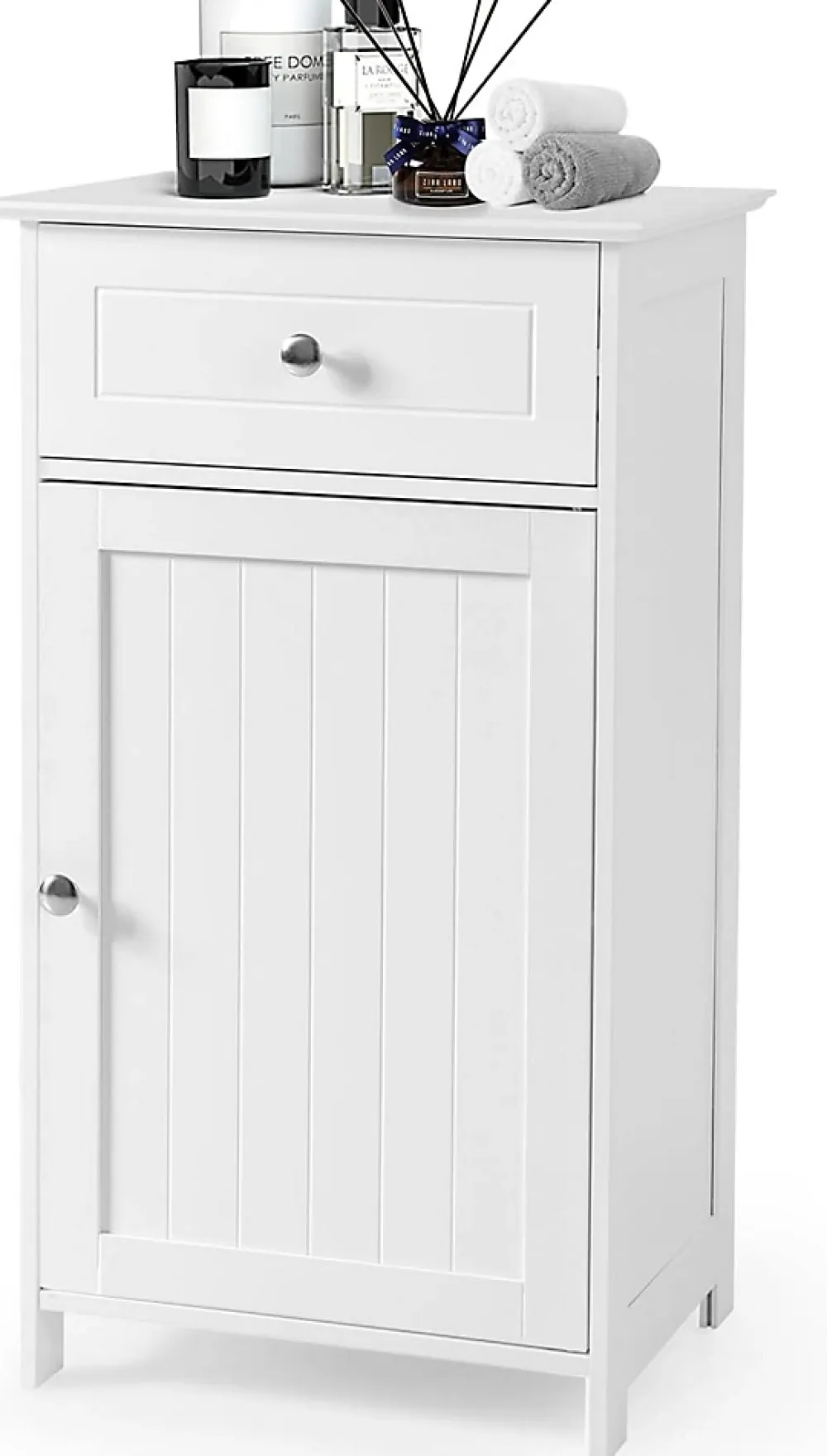 Giantex Meuble sur Pieds de Salle de Bain avec Étagères Réglables Tiroir et 1 Porte Armoire de Rangement pour Salle de Bain Blanc