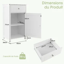 Giantex Meuble sur Pieds de Salle de Bain avec Étagères Réglables Tiroir et 1 Porte Armoire de Rangement pour Salle de Bain Blanc