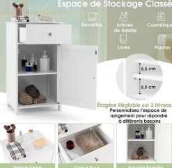 Giantex Meuble sur Pieds de Salle de Bain avec Étagères Réglables Tiroir et 1 Porte Armoire de Rangement pour Salle de Bain Blanc