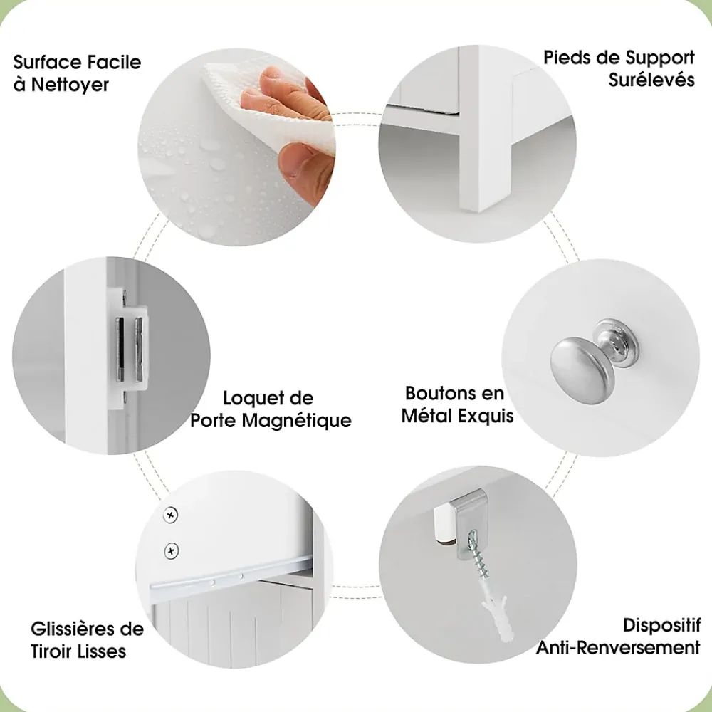 Giantex Meuble sur Pieds de Salle de Bain avec Étagères Réglables Tiroir et 1 Porte Armoire de Rangement pour Salle de Bain Blanc