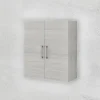 Armoire De Salle De Bains|Kiamami Valentina Meuble Suspendu À 2 Portes, Gris Chêne, Avec Étagère En Verre Et Poignées Chromées