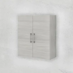 Armoire De Salle De Bains|Kiamami Valentina Meuble Suspendu À 2 Portes, Gris Chêne, Avec Étagère En Verre Et Poignées Chromées