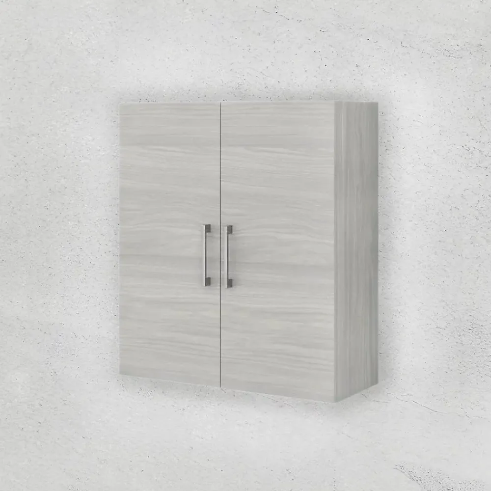 Armoire De Salle De Bains|Kiamami Valentina Meuble Suspendu À 2 Portes, Gris Chêne, Avec Étagère En Verre Et Poignées Chromées