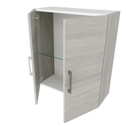 Armoire De Salle De Bains|Kiamami Valentina Meuble Suspendu À 2 Portes, Gris Chêne, Avec Étagère En Verre Et Poignées Chromées