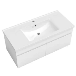 Meuble Vasque|AICA Sanitaire Meuble suspendu avec vasque 100 cm salle de bain, meuble blanc 2 portes
