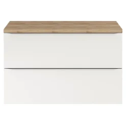Meuble Buanderie|Meuble Vasque|GoodHome Meuble suspendu blanc brillant l.100 cm Imandra + plan de toilette chêne massif Hartland,
