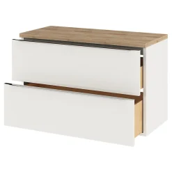 Meuble Buanderie|Meuble Vasque|GoodHome Meuble suspendu blanc brillant l.100 cm Imandra + plan de toilette chêne massif Hartland,