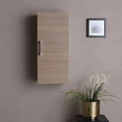 Armoire De Salle De Bains|Kiamami Valentina Meuble Suspendu Pour Salle De Bains Chêne Naturel 1 Porte Avec Poignée Rimini
