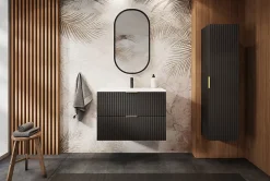Meuble Sous Lavabo|Furnidea Meuble suspendu sous lavabo avec 2 portes FLOW NOIR 80 cm
