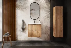Furnidea Meuble suspendu sous lavabo avec 2 portes FLOW CHÊNE 60 cm