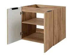 Furnidea Meuble suspendu sous lavabo avec 2 portes FLOW CHÊNE 60 cm