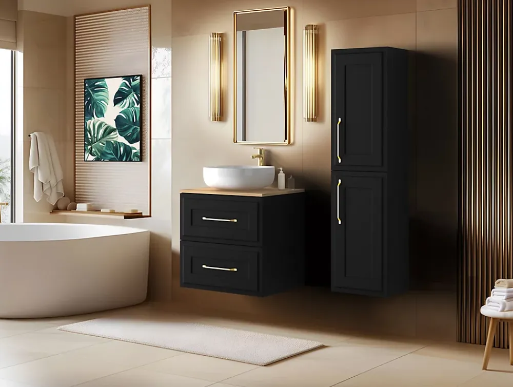Meuble Sous Lavabo|Furnidea Meuble suspendu sous lavabo CLASSIC noir 60 cm