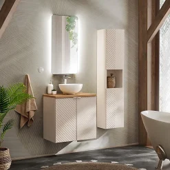 Meuble Sous Lavabo|Furnidea Meuble suspendu sous vasque avec 2 portes VIVA CACHEMIRE 60 cm
