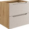 Meuble Sous Lavabo|Furnidea Meuble suspendu sous vasque OCEAN chêne et beige 60 cm - 2 tiroirs façades 3D