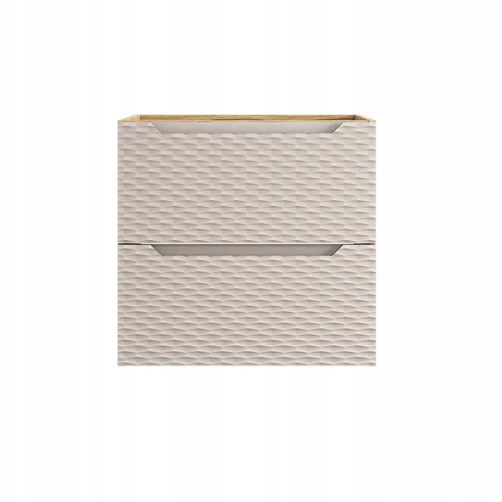 Meuble Sous Lavabo|Furnidea Meuble suspendu sous vasque OCEAN chêne et beige 60 cm - 2 tiroirs façades 3D
