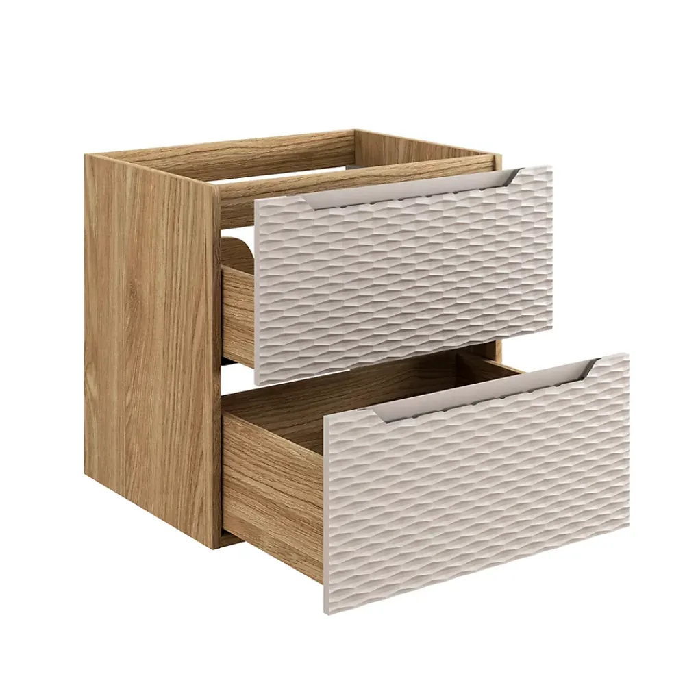 Meuble Sous Lavabo|Furnidea Meuble suspendu sous vasque OCEAN chêne et beige 60 cm - 2 tiroirs façades 3D