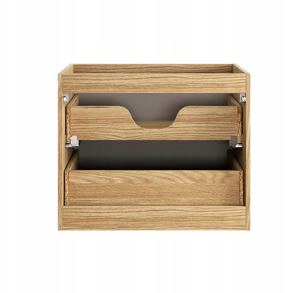 Meuble Sous Lavabo|Furnidea Meuble suspendu sous vasque OCEAN chêne et beige 60 cm - 2 tiroirs façades 3D