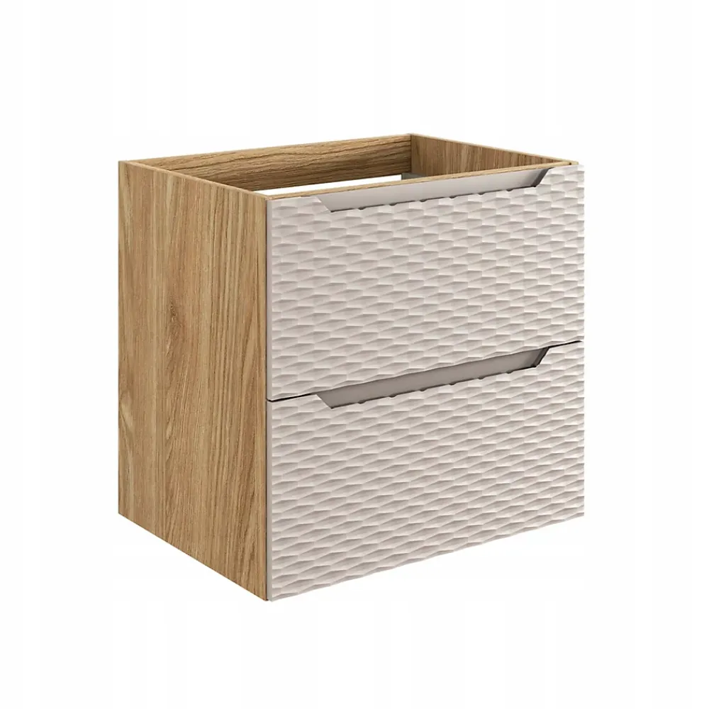 Meuble Sous Lavabo|Furnidea Meuble suspendu sous vasque OCEAN chêne et beige 60 cm - 2 tiroirs façades 3D