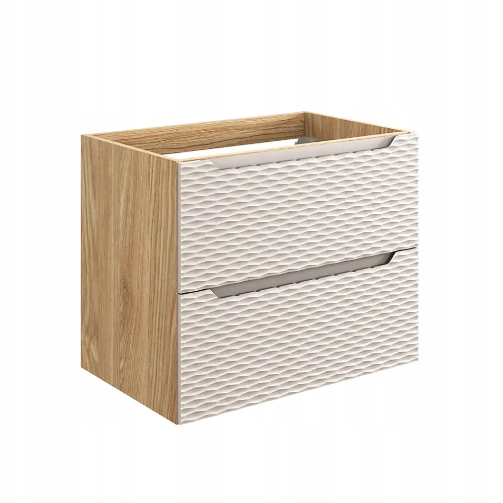 Meuble Sous Lavabo|Furnidea Meuble suspendu sous vasque OCEAN chêne et beige 70 cm - 2 tiroirs façades 3D
