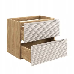Meuble Sous Lavabo|Furnidea Meuble suspendu sous vasque OCEAN chêne et beige 70 cm - 2 tiroirs façades 3D