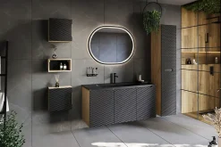 Meuble Sous Lavabo|Furnidea Meuble suspendu sous vasque OCEAN chêne et noir 60 cm - 2 tiroirs façades 3D
