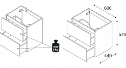 Meuble Sous Lavabo|Furnidea Meuble suspendu sous vasque OCEAN chêne et noir 60 cm - 2 tiroirs façades 3D