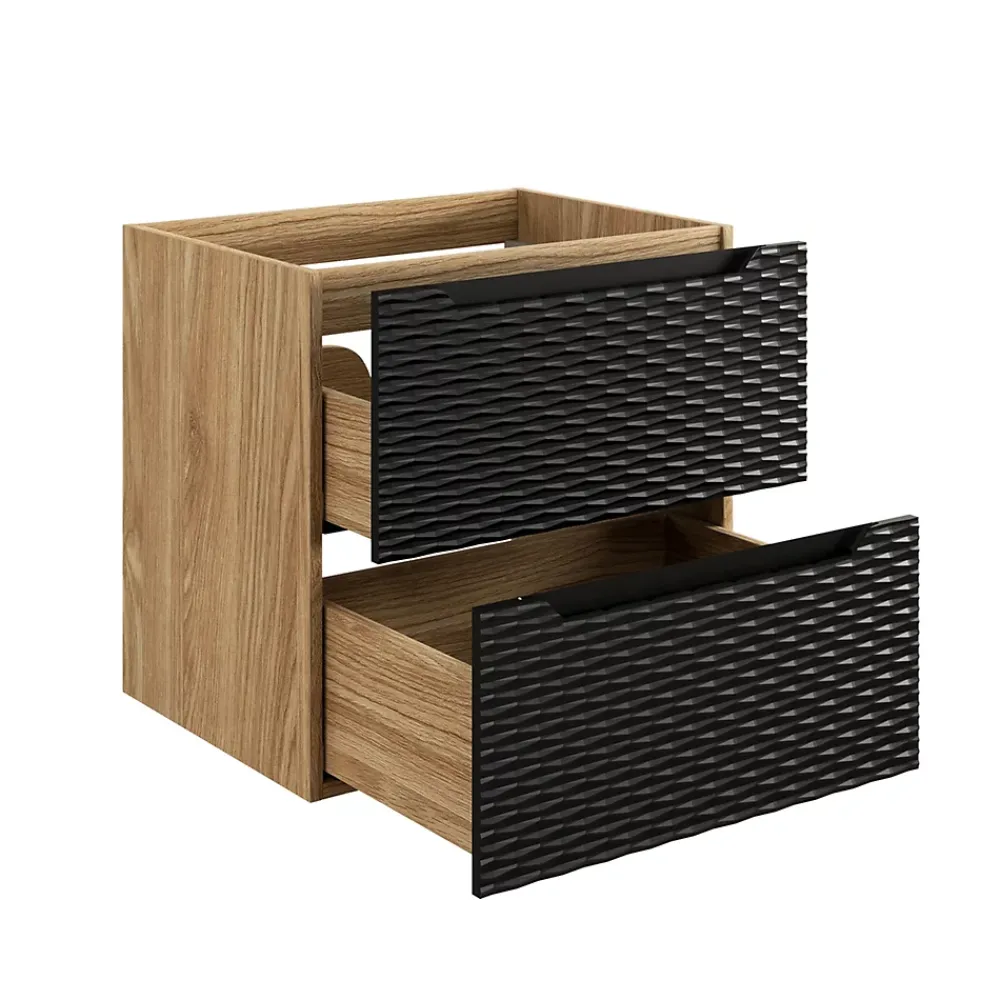 Meuble Sous Lavabo|Furnidea Meuble suspendu sous vasque OCEAN chêne et noir 60 cm - 2 tiroirs façades 3D