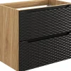 Furnidea Meuble suspendu sous vasque OCEAN chêne et noir 70 cm - 2 tiroirs façades 3D