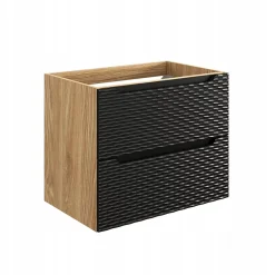Furnidea Meuble suspendu sous vasque OCEAN chêne et noir 70 cm - 2 tiroirs façades 3D