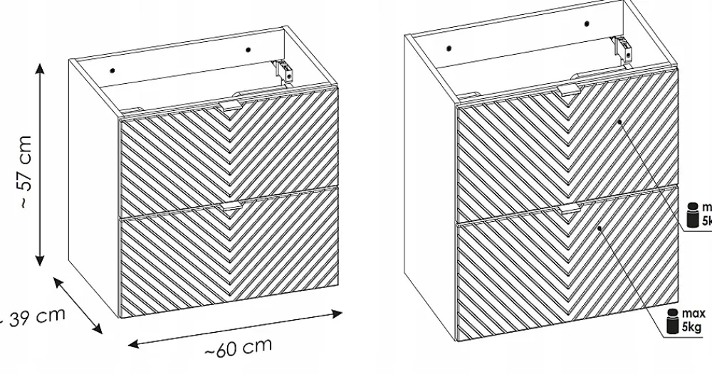 Meuble Sous Lavabo|Furnidea Meuble suspendu sous vasque avec 2 tiroirs VIVA CACHEMIRE 60 cm