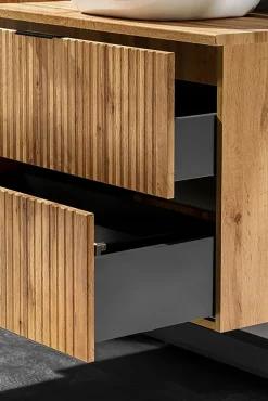 Meuble Sous-Vasque|Furnidea Meuble suspendu sous vasque avec panier à linge ADEL CHÊNE 120 cm