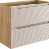 Meuble Sous Lavabo|Furnidea Meuble suspendu sous vasque OCEAN chêne et beige 80 cm - 2 tiroirs façades 3D